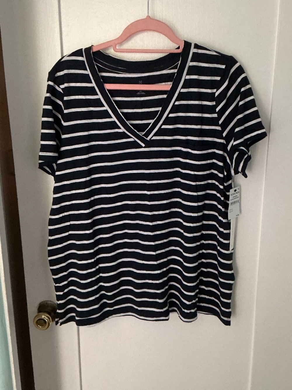 Nordstrom Navy & White Striped V-Neck Tee | Classic Casual Short Sleeve Top